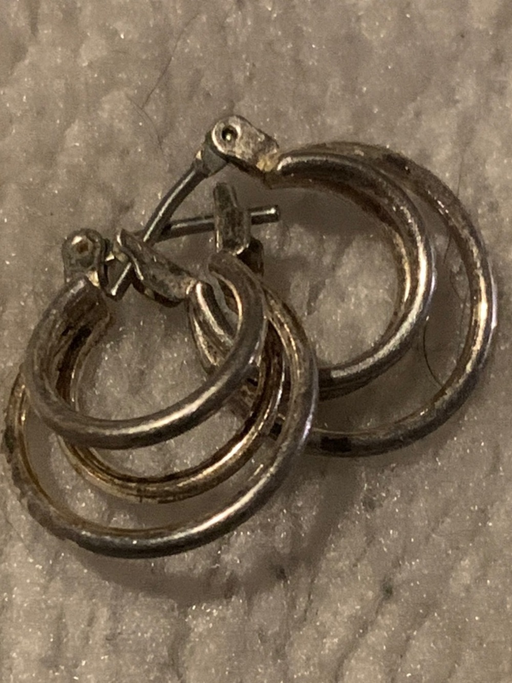 Triple Hoop Silver Earrings - Polished Stacked Design